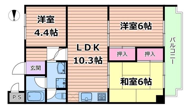 グリーンパレス千里中央B棟(3LDK/2階)の間取り写真