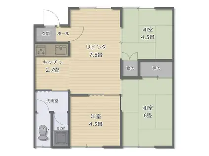 新町第6ハイツ(3LDK/1階)の間取り写真