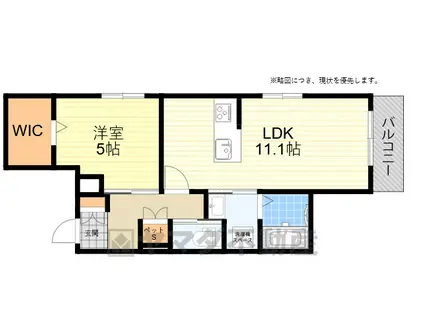吹田市西の庄町ヘーベルメゾン(1LDK/3階)の間取り写真