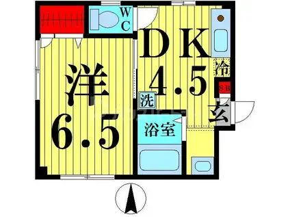 サンハイツ竹の塚(1DK/1階)の間取り写真