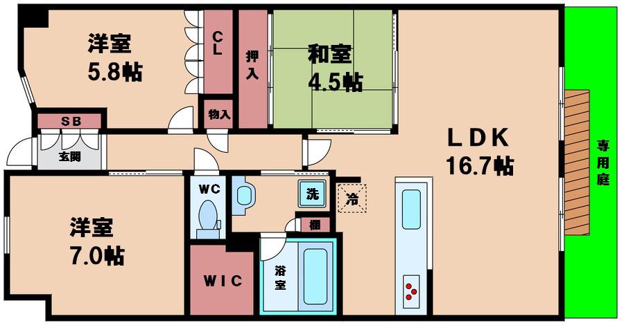 ブランズシティあべの王子町(3LDK/1階)の間取り写真