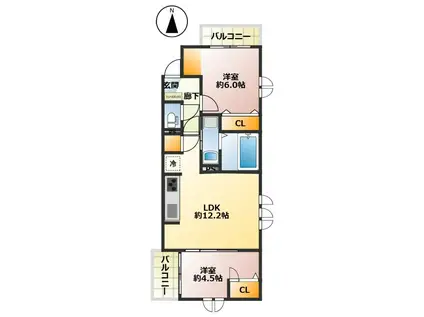 グローリーヒルズ(2LDK/3階)の間取り写真