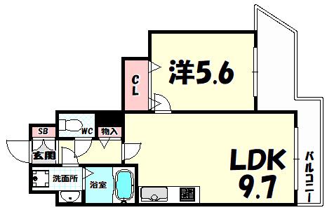 アミーグランコート三宮(1LDK/4階)の間取り写真