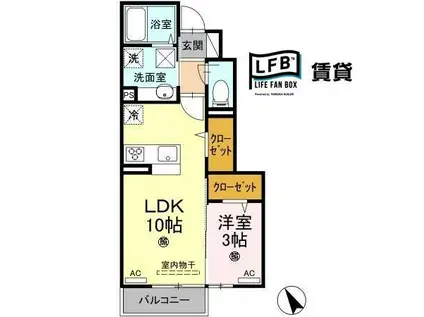 GーROOM A棟(1LDK/1階)の間取り写真