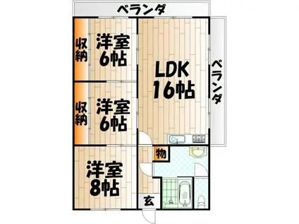 神岳第一ハイツ(3LDK/5階)の間取り写真