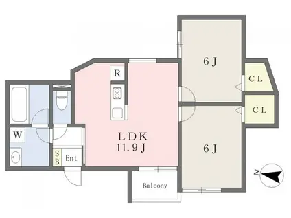 S APT.玉津町(2LDK/1階)の間取り写真