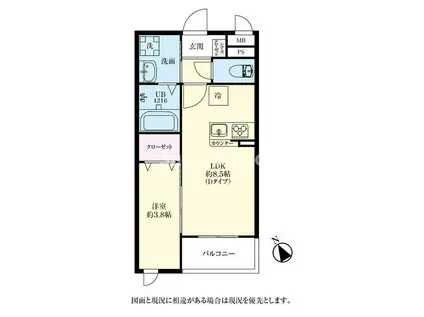 フェリシア馬出ファミリア(1LDK/5階)の間取り写真