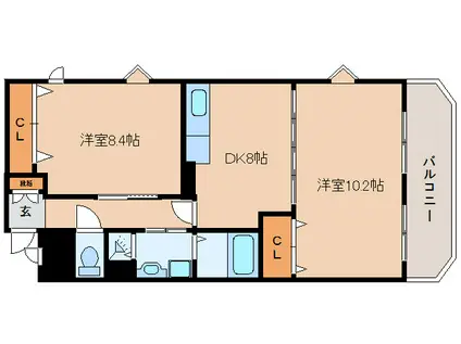 センチュリーアスカ7号棟(2DK/5階)の間取り写真