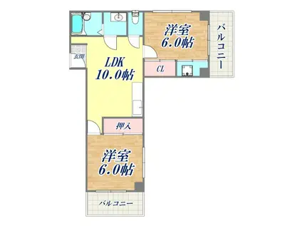 WING兵庫駅前通(2LDK/2階)の間取り写真