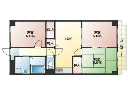 シャトー水田II(3LDK/3階)の間取り写真