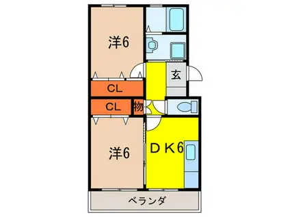サンリビング仁川(2DK/2階)の間取り写真