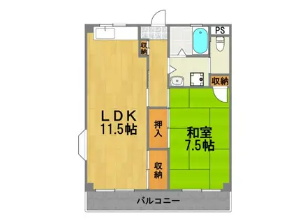 ビラエスポアール(1LDK/2階)の間取り写真