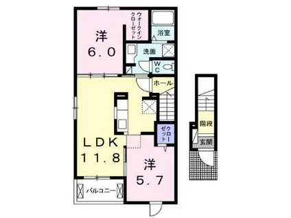 ソレイユ松崎 A(2LDK/2階)の間取り写真