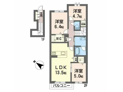 サワーソレアードB(3LDK/2階)の間取り写真