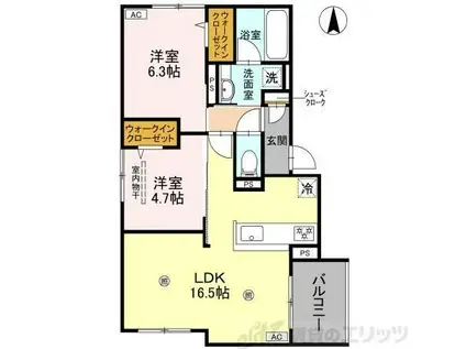 D-RESIDENCE南茨木(2LDK/2階)の間取り写真