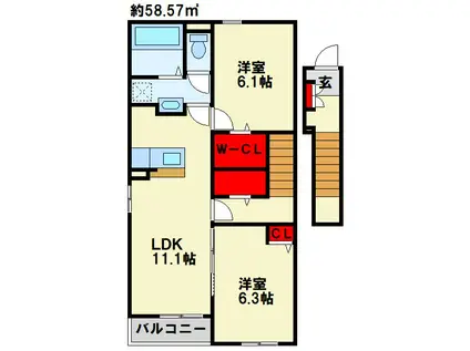 フォルト I(2LDK/2階)の間取り写真