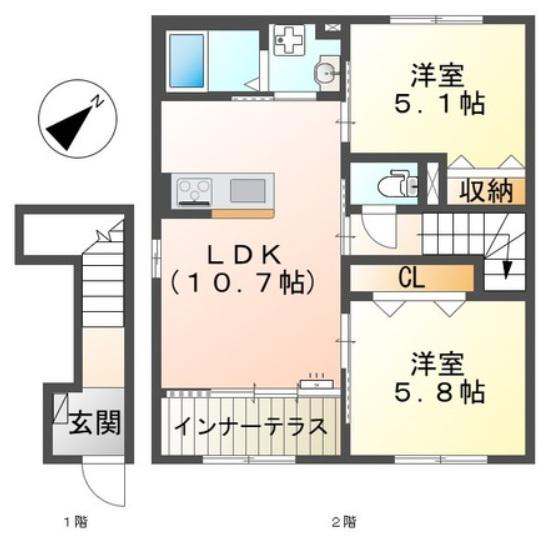 ウィン ワールド(2LDK/2階)の間取り写真