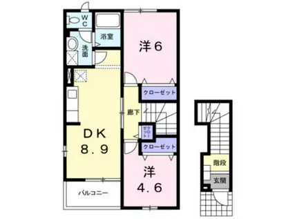 名鉄名古屋本線 本星崎駅 徒歩21分 2階建 築23年(2DK/2階)の間取り写真