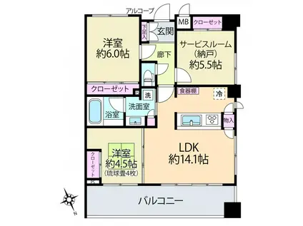 ミオカステーロ港北中川(2SLDK/7階)の間取り写真