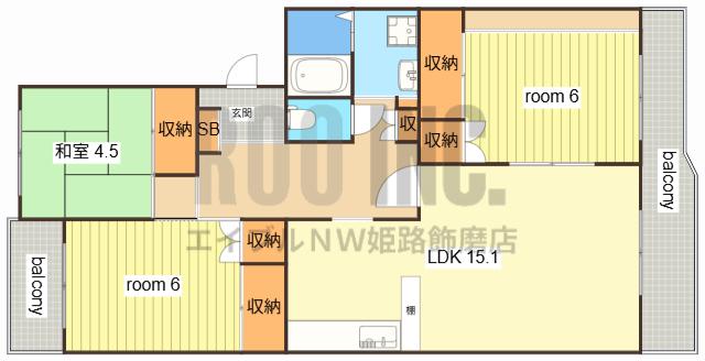 ECLARGE B棟(3LDK/3階)の間取り写真
