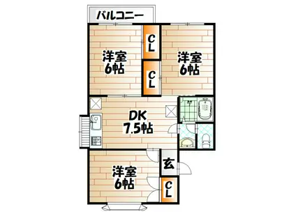 グリーンハイツ藤松A棟(3DK/2階)の間取り写真