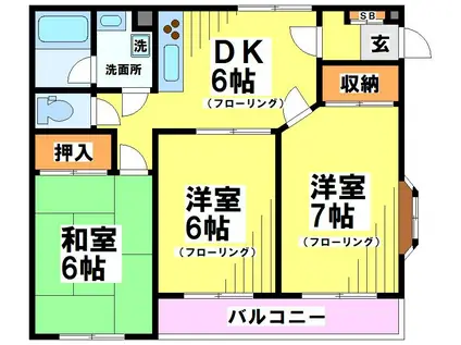 ヴィラハピネス(3DK/2階)の間取り写真