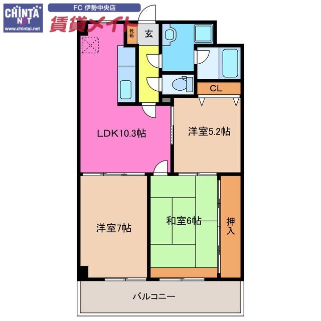 パーシモンヒルズ(3LDK/1階)の間取り写真