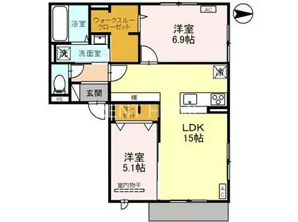 VIEL`ECLAT(2LDK/1階)の間取り写真