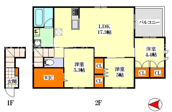 東大阪市足代1丁目ヘーベルメゾン(3LDK/2階)の間取り写真