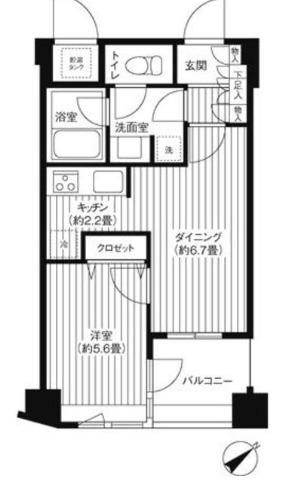 コスモリード新宿余丁町(1DK/5階)の間取り写真