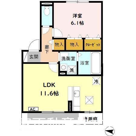 メゾン・ラ・パトリアF(1LDK/1階)の間取り写真