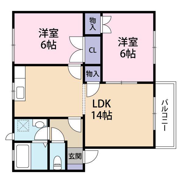 シャオロン21B(2LDK/2階)の間取り写真