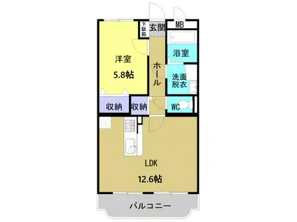 ミルキーウェイ河西(1LDK/2階)の間取り写真