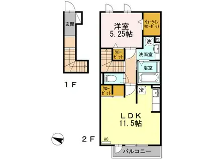 ボヌールH&E(1LDK/2階)の間取り写真
