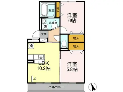 ウィンザー大槻 B(2LDK/2階)の間取り写真