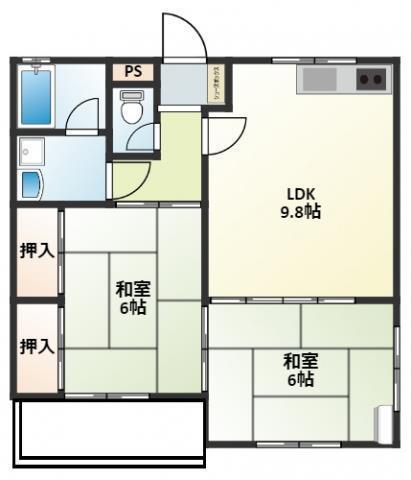 ヴィレッジ足門II(2LDK/2階)の間取り写真