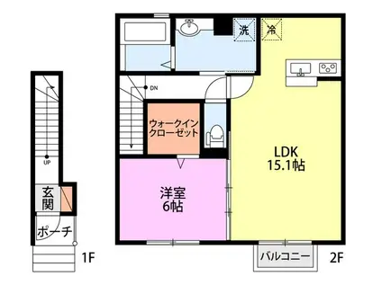 リヤンII(1LDK/2階)の間取り写真