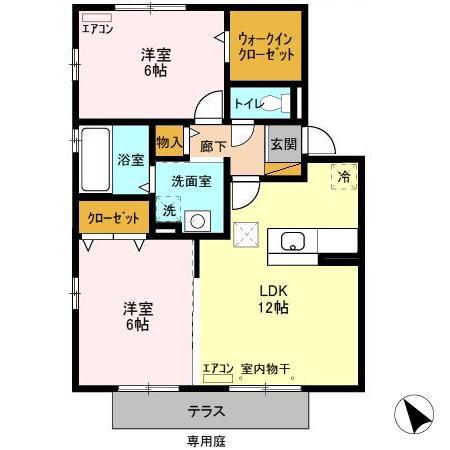 リビングタウンほたる野B(2LDK/1階)の間取り写真