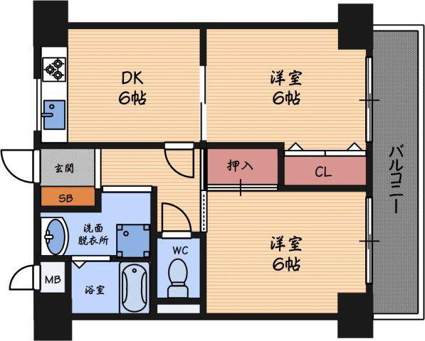 ロベリア弐番館(2DK/5階)の間取り写真