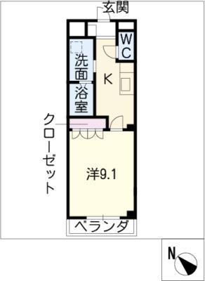 グリーングラス弐番館(1K/1階)の間取り写真