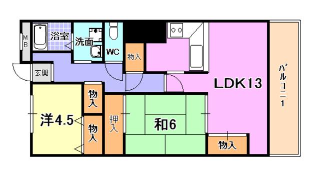 ベッサーボーネン芦屋(2LDK/2階)の間取り写真