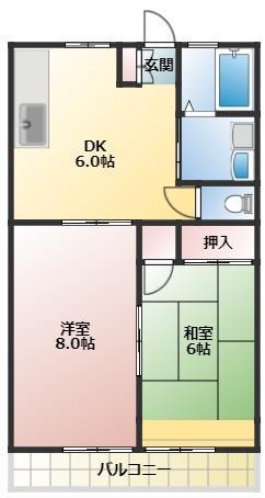 JR鹿児島本線 隈之城駅 徒歩18分 2階建 築27年(2DK/2階)の間取り写真