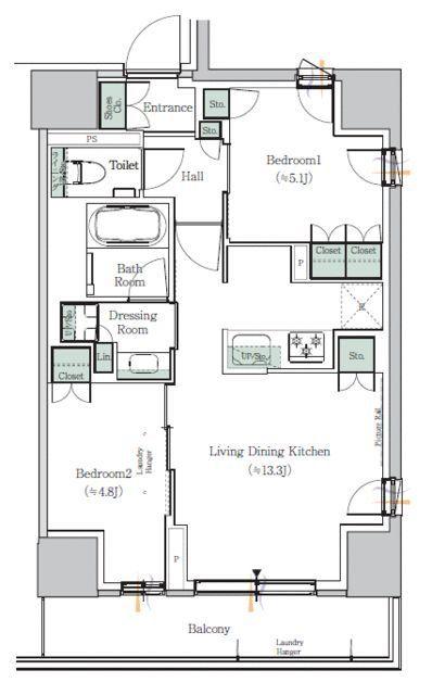 ONE ROOF RESIDENCE NISHI NIPPORI(2LDK/7階)の間取り写真