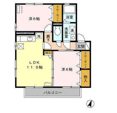 アドバンテージ南部B(2LDK/1階)の間取り写真