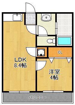 第二日之出ビル(1LDK/4階)の間取り写真