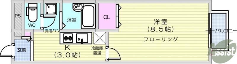 アムール沖野(1K/2階)の間取り写真