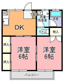 第一パークハイツ C棟(2DK/2階)の間取り写真