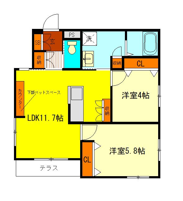 カーサ西国分寺(2LDK/1階)の間取り写真