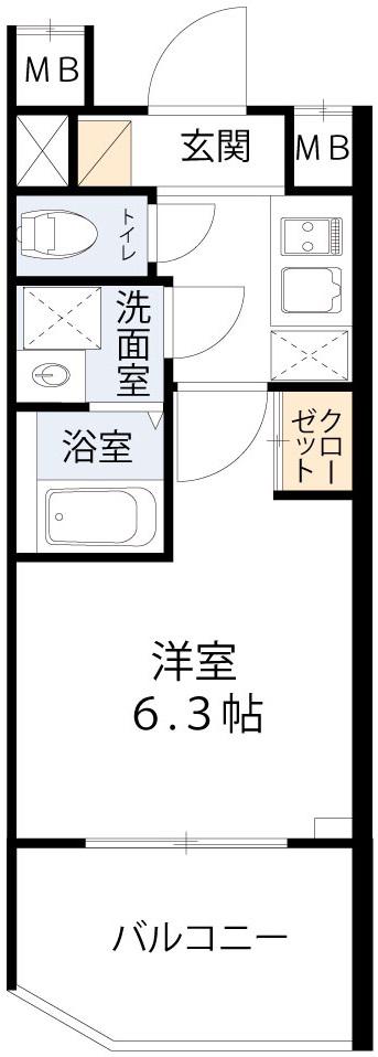 エスリードレジデンス大阪福島サウスフラッツ(1K/15階)の間取り写真