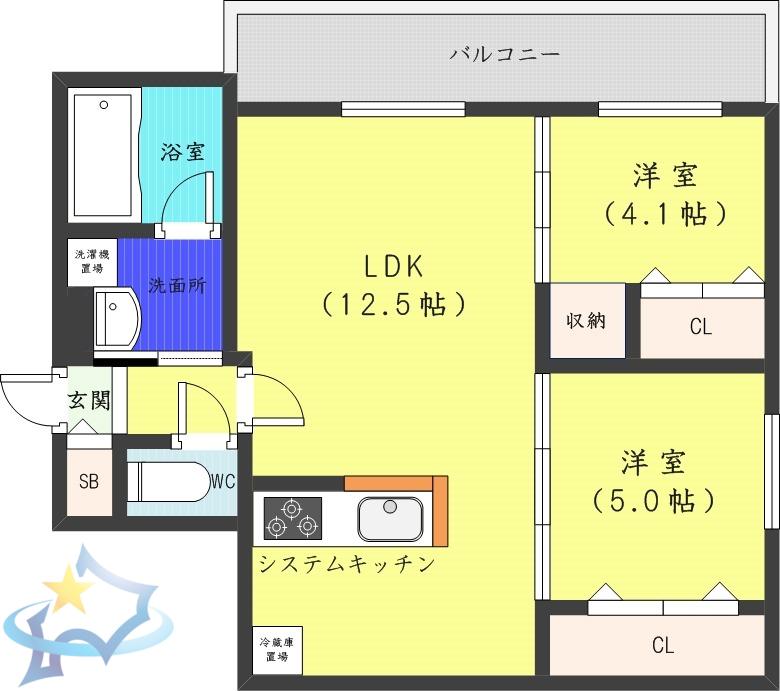 ALESIA北円山(2LDK/2階)の間取り写真